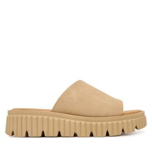 Klapki Tamaris. Brązowe klapki Tamaris, bez wzorów, bez obcasa. Za 269,99 zł.