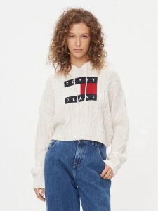 Tommy Jeans Sweter Center Flag DW0DW16528 Écru Regular Fit. Swetry klasyczne Tommy Jeans, xl, z jeansu, bez kołnierzyka. Za 459,99 zł.