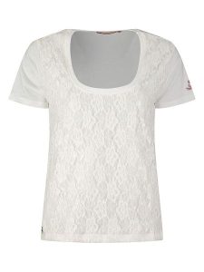 Geographical Norway Koszulka "Joeline" w kolorze białym rozmiar: XL. Białe bluzki Geographical Norway, xl, bez wzorów, z koronki, bez kołnierzyka, bez ramiączek. Za 65,85 zł.