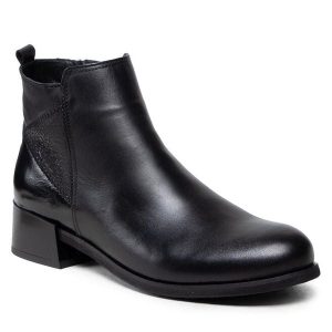 Botki Pollonus. Czarne botki Pollonus, bez wzorów, bez obcasa, na płaskiej podeszwie, bez zapięcia. Za 399,99 zł.