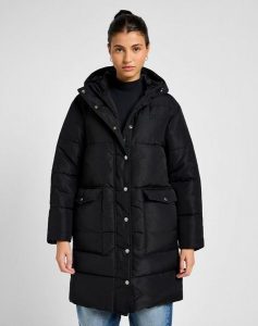 LEE DAMSKA KURTKA ZIMOWA LONG PUFFER JACKET UNIONALL BLACK 112355161 LI54008520. Czarne kurtki Lee, na zimę, m, bez wzorów, bez kaptura. Za 509,99 zł.