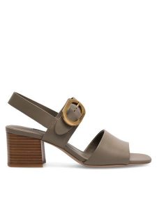 Gino Rossi Sandały V155-25-2 Khaki. Brązowe sandały Gino Rossi, bez wzorów, ze skóry, bez obcasa, na słupku, bez zapięcia. Za 249,99 zł.