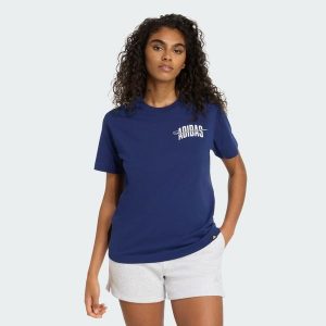 Koszulka Collegiate Graphic. Niebieskie bluzki ADIDAS, xs, bez wzorów, z bawełny, sportowe, bez kołnierzyka, bez ramiączek. Za 109,00 zł.