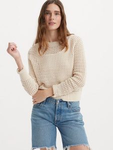 Levi´s Sweter w kolorze beżowym rozmiar: L. Brązowe swetry oversize l, bez wzorów, z bawełny, bez ramiączek. Za 153,71 zł.