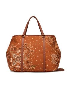 PINKO Torebka Shopper Classic PE 25 PLTT 104899 A2AS Brązowy. Brązowe shopper bag Pinko, bez wzorów, z materiału, bez dodatków. Za 669,99 zł.