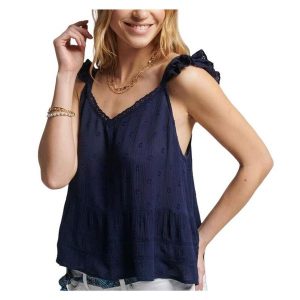 Koszulka turystyczna damska SuperDry Vintage Broderie. Czerwone koszulki sportowe Superdry, bez wzorów, z wiskozy, bez ramiączek. Za 123,00 zł.
