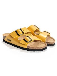 Sunbay Klapki "Trefle" w kolorze żółtym rozmiar: 41. Żółte klapki Sunbay, bez wzorów, z otwartym noskiem, bez obcasa. Za 166,88 zł.