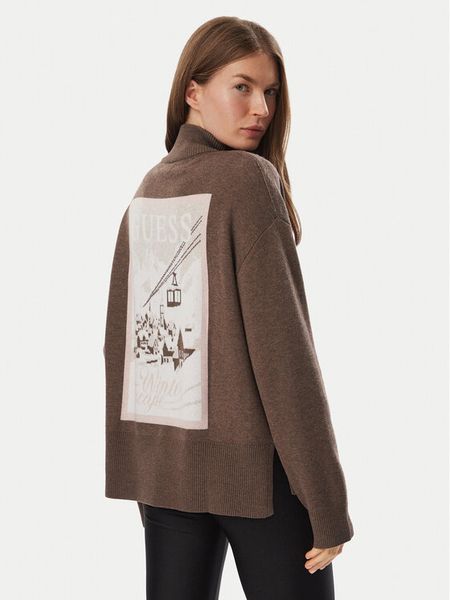 Guess Sweter V6BR12 Z1673 Brązowy Regular Fit. Brązowe swetry klasyczne Guess, xl, z syntetyku, bez kołnierzyka. Za 394,99 zł.