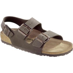 Sandały Birkenstock Milano Birkibuc Dorosłych. Brązowe sandały Birkenstock, bez wzorów, z gumy, bez obcasa, bez zapięcia. Za 421,55 zł.