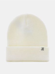Czapka beanie z naszywką - kremowy. Białe czapki Sinsay, z aplikacjami. Za 9,99 zł.