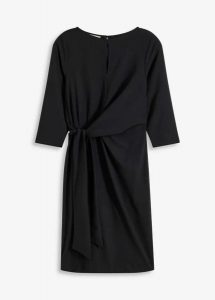 Sukienka z przewiązaniem. Czarne sukienki bonprix, bez wzorów, eleganckie, bez kołnierzyka, bez ramiączek. Za 54,99 zł.