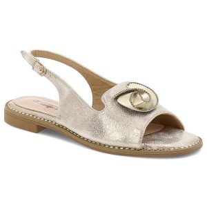 Złote Sandały S.Barski Eleganckie Obuwie Damskie. Żółte sandały S.BARSKI, z aplikacjami, bez obcasa, na obcasie, bez zapięcia. Za 139,00 zł.