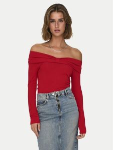 ONLY Bluzka Fayola 15339435 Czerwony Slim Fit. Czerwone bluzki ONLY, xl, bez wzorów, z wiskozy, bez kołnierzyka, bez ramiączek. Za 79,99 zł.