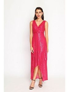 ASSUILI Sukienka w kolorze różowym rozmiar: 42. Różowe sukienki Assuili, bez wzorów, klasyczne, z asymetrycznym kołnierzem, bez ramiączek, maxi, asymetryczne. Za 195,99 zł.