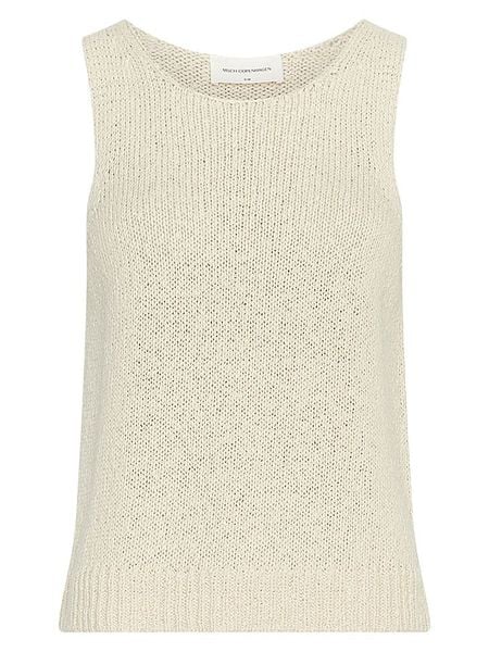 MOSS COPENHAGEN Top dzianinowy w kolorze beżowym rozmiar: M/L. Brązowe topy Moss Copenhagen, l, bez wzorów, z bawełny, bez kołnierzyka, bez ramiączek. Za 144,95 zł.