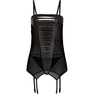 Koszulka z paskami do pończoch + stringi (2 części) bonprix czarny. Komplety bielizny marki bonprix. Za 59,99 zł.
