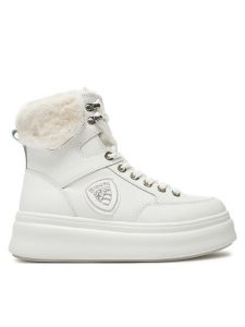 Blauer Botki F4EMERY01 Biały. Białe botki Blauer, bez wzorów, ze skóry, bez obcasa, na płaskiej podeszwie, bez zapięcia. Za 489,99 zł.