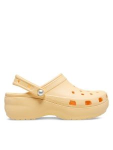 Crocs Klapki Classic Platform Pearl Clog 211231 Złoty. Żółte klapki Crocs, bez wzorów, z tworzywa sztucznego, bez obcasa. Za 228,65 zł.