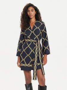 TWINSET Sukienka koszulowa 241TP2733 Granatowy Straight Fit. Niebieskie kombinezony Twinset, bez wzorów, z bawełny, bez kołnierzyka, bez ramiączek, koszulowe. Za 689,00 zł.