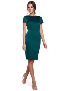 Zielona Elegancka Sukienka z Dekoltem Typu Woda. Zielone sukienki MAKEOVER, l, bez wzorów, z elastanu, eleganckie, bez kołnierzyka, bez ramiączek. Za 219,90 zł.