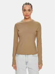 Calvin Klein Bluzka Nano Logo K20K207572 Beżowy Regular Fit. Brązowe bluzki Calvin Klein, xl, bez wzorów, z bawełny, bez kołnierzyka, bez ramiączek. Za 199,99 zł.