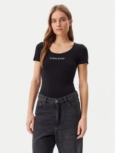 Guess Jeans Body W5GP25 J1314 Czarny Slim Fit. Czarne body i gorsety Guess Jeans, z aplikacjami, z bawełny. Za 119,99 zł.