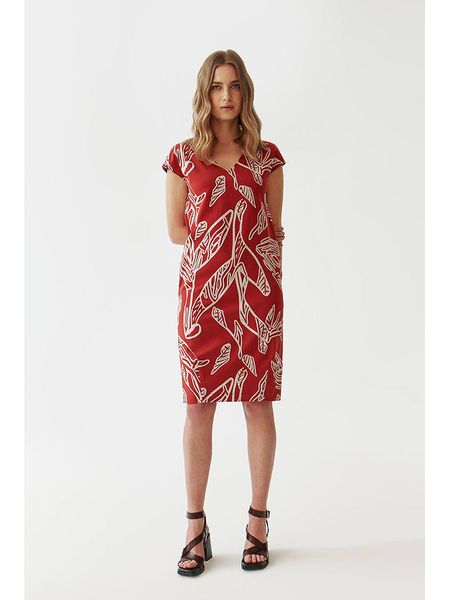 TATUUM Sukienka w kolorze biało-czerwonym rozmiar: M. Białe sukienki Tatuum, na co dzień, m, bez wzorów, bez kołnierzyka, bez ramiączek, midi, proste. Za 105,63 zł.