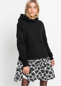 Sukienka dresowa w optyce 2 w 1. Żółte sukienki bonprix, bez wzorów, z dresówki, bez kołnierzyka, bez ramiączek. Za 137,99 zł.