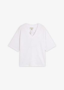 T-shirt oversize z czystej bawełny organicznej. Białe t-shirty bonprix, bez wzorów, z bawełny, bez kołnierzyka, bez ramiączek. Za 27,99 zł.