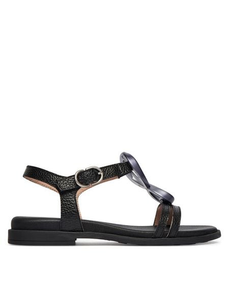 Hispanitas Sandały HV264765 C003 Czarny. Czarne czółenka Hispanitas, bez wzorów, ze skóry, bez obcasa, na płaskiej podeszwie, bez zapięcia. Za 519,99 zł.