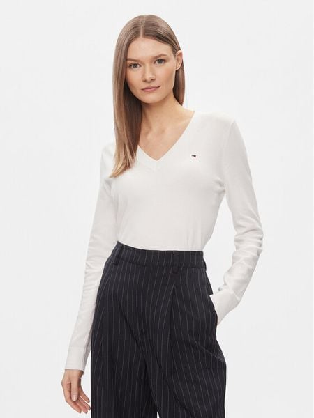 Tommy Hilfiger Sweter WW0WW42049 Biały Regular Fit. Białe swetry klasyczne TOMMY HILFIGER, xl, z syntetyku, bez kołnierzyka. Za 419,99 zł.