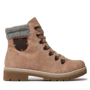 Trapery Rieker. Czerwone buty zimowe Rieker, bez obcasa, bez zapięcia. Za 349,99 zł.