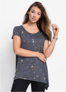 T-shirt w motyle. Szare t-shirty bonprix, bez wzorów, bez kołnierzyka, bez ramiączek. Za 84,99 zł.