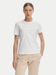 Guess T-Shirt V6GI07 K2968 Biały Regular Fit. Białe t-shirty Guess, xxs, z aplikacjami, z bawełny, bez kołnierzyka, bez ramiączek. Za 154,99 zł.