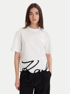 KARL LAGERFELD T-Shirt A1W17013 Biały Regular Fit. Białe t-shirty KARL LAGERFELD, s, bez wzorów, z bawełny, bez kołnierzyka, bez ramiączek. Za 299,99 zł.