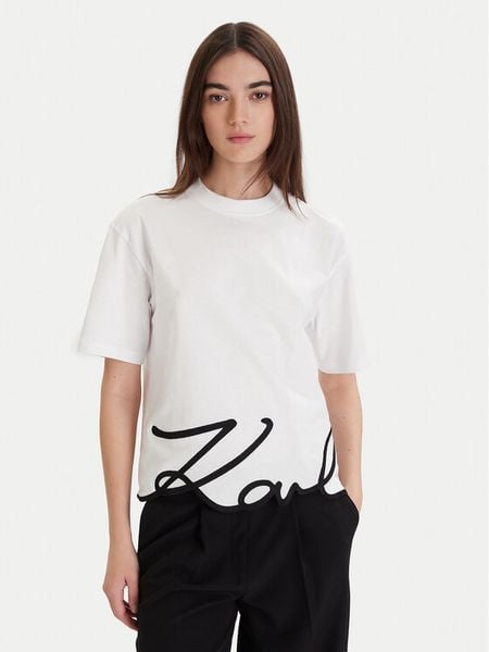 KARL LAGERFELD T-Shirt A1W17013 Biały Regular Fit. Białe t-shirty KARL LAGERFELD, s, bez wzorów, z bawełny, bez kołnierzyka, bez ramiączek. Za 299,99 zł.