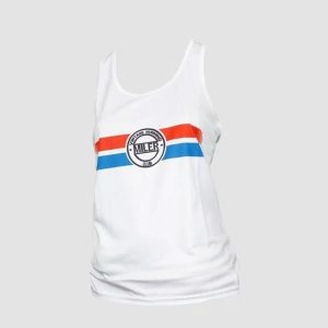 Damski tank top Miler Roger. Białe topy LIFE PRO NUTRITION, bez wzorów, bez kołnierzyka, bez ramiączek. Za 169,99 zł.