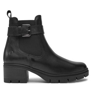 Botki Tamaris. Czarne botki Tamaris, bez wzorów, bez obcasa, na słupku, bez zapięcia. Za 359,99 zł.