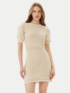 TWINSET Sukienka dzianinowa 251TT3172 Beżowy Regular Fit. Brązowe kombinezony Twinset, xxl, bez wzorów, z bawełny, bez kołnierzyka, bez ramiączek. Za 439,99 zł.