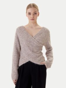 ONLY Sweter Zaggie 15376349 Beżowy Regular Fit. Brązowe swetry klasyczne ONLY, xs, z syntetyku, bez kołnierzyka. Za 159,99 zł.