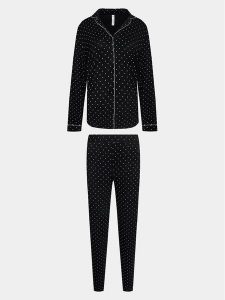 Hunkemöller Piżama 203193 Czarny Comfortable Fit. Czarne piżamy Hunkemöller, bez wzorów, z wiskozy, bez ramiączek. Za 209,99 zł.