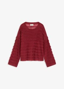 Sweter oversize, półprzezroczysty. Fioletowe swetry klasyczne bonprix, bez kołnierzyka. Za 149,99 zł.