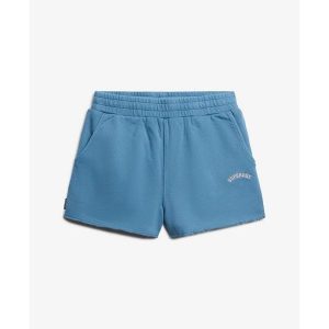 Szorty z logo w kolorze denimowym dla kobiet Superdry. Niebieskie szorty Superdry, bez wzorów. Za 163,25 zł.