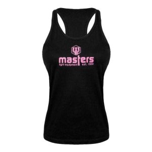Tank Top Damski Basic. Czarne topy MASTERS, bez wzorów, bez kołnierzyka, bez ramiączek. Za 111,99 zł.