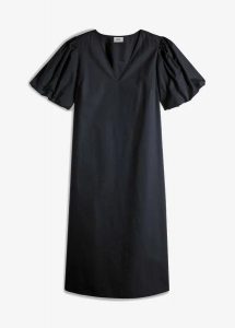 Sukienka midi z bawełny organicznej. Czarne sukienki bonprix, bez wzorów, z bawełny, bez kołnierzyka, bez ramiączek, midi. Za 59,99 zł.