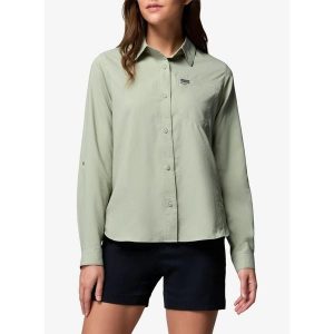 Koszula podróżnicza damska Columbia Silver Ridge Utility II LS Shirt. Zielone koszule Columbia, bez wzorów, bez kołnierzyka, bez ramiączek. Za 330,69 zł.