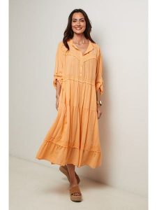 Le Monde du Lin Sukienka w kolorze musztardowym rozmiar: 40/42. Pomarańczowe sukienki Le Monde du Lin, bez wzorów, z bawełny, bez kołnierzyka, bez ramiączek, midi. Za 165,99 zł.