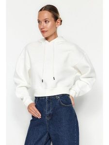 Trendyol Bluza w kolorze białym rozmiar: XS. Białe bluzy Trendyol, xs, bez wzorów, z bawełny, z kapturem. Za 56,93 zł.
