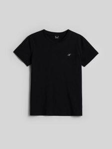 4F T-shirt regular gładki damski - czarny XL. Czarne t-shirty 4f, uniwersalny, bez wzorów, z bawełny, bez kołnierzyka, bez ramiączek. Za 49,99 zł.