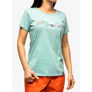 Koszulka wspinaczkowa damska La Sportiva Peaks T-Shirt. Niebieskie koszulki sportowe La Sportiva, bez wzorów, bez ramiączek. Za 151,99 zł.